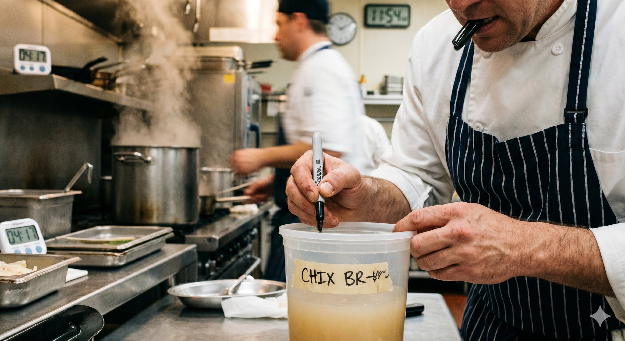 Busy scratch kitchen prep moment